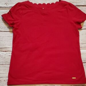 🆕️ Anne Klein Women's Vibrant Red Scallop Neck Blouse ❤️